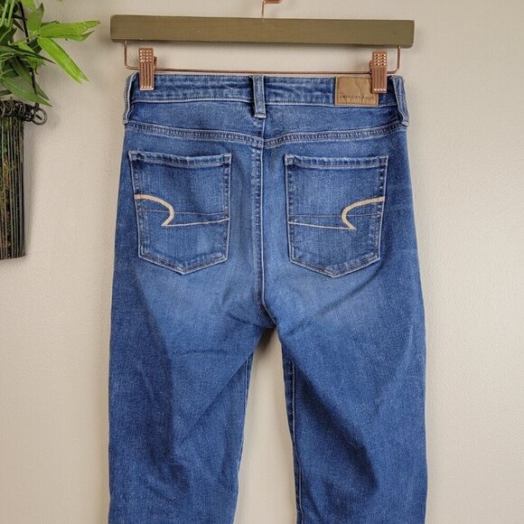 AE 0 Super Hi Rise Jegging Skinny American Eagle Medium Wash Stretch Jeans Short - Picture 10 of 13